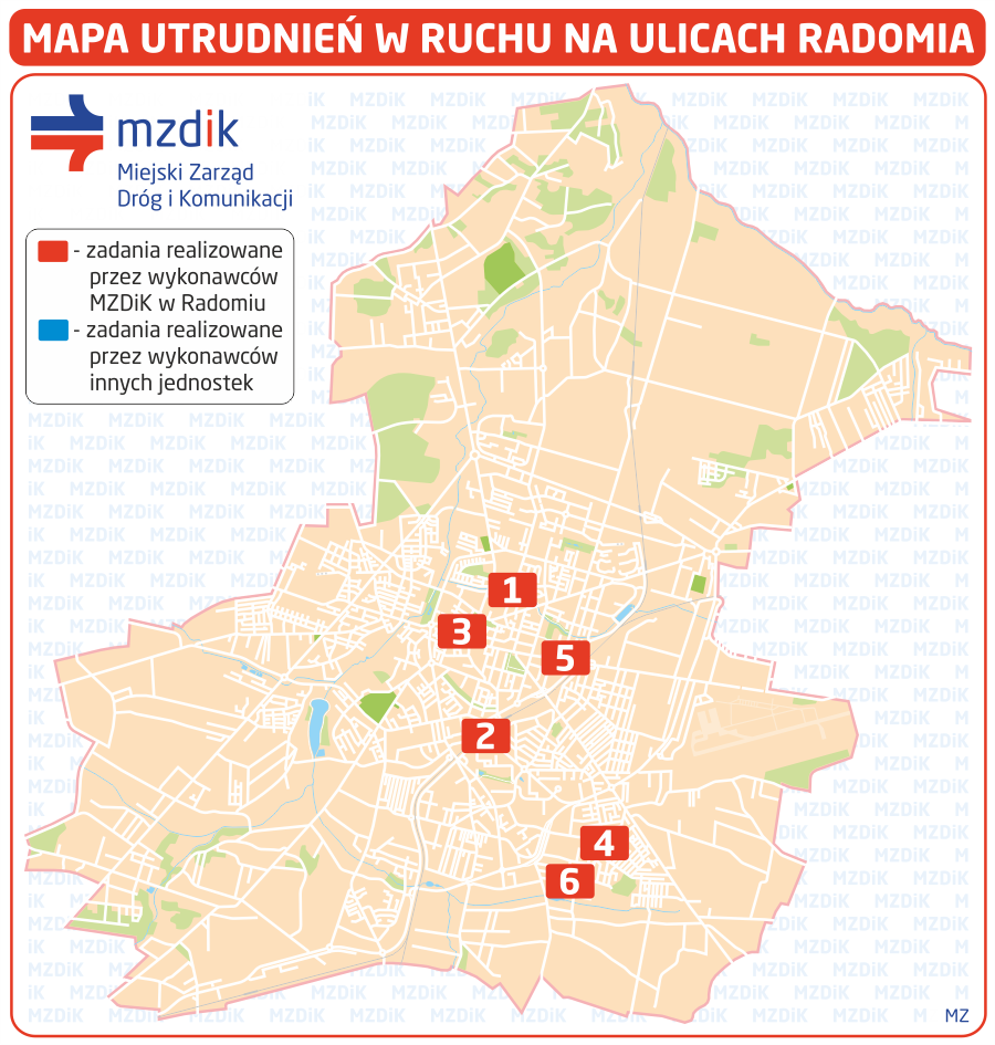 Mapa utrudnień w ruchu na ulicach Radomia