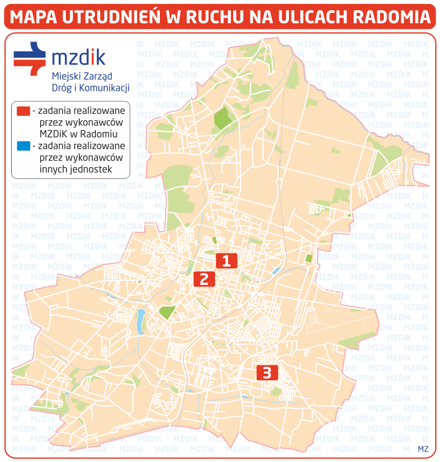 Mapa utrudnień w ruchu na ulicach Radomia