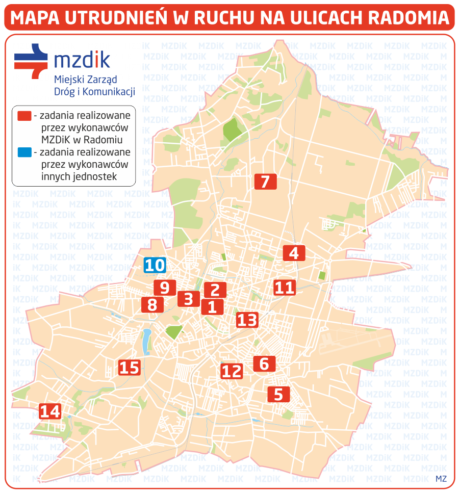 Mapa utrudnień w ruchu na ulicach Radomia