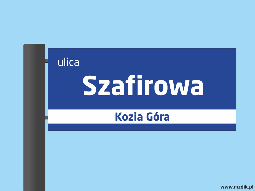 Wizualizacja tabliczki Systemu Informacji Miejskiej z nazwą ulicy Szafirowej