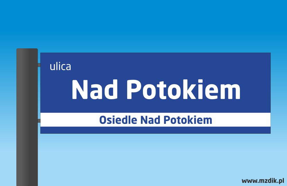 Wizualizacja tabliczki SIM z nazwą ulicy Nad Potokiem