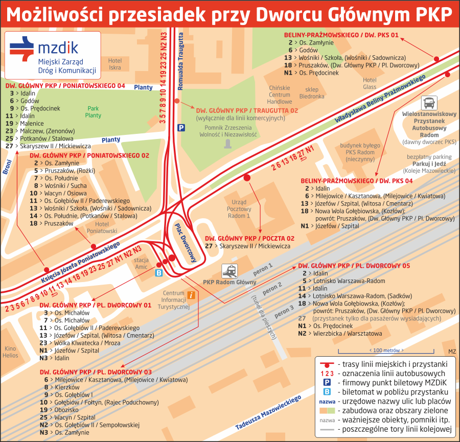 Możliwości przesiadek przy Dworcu Głównym PKP