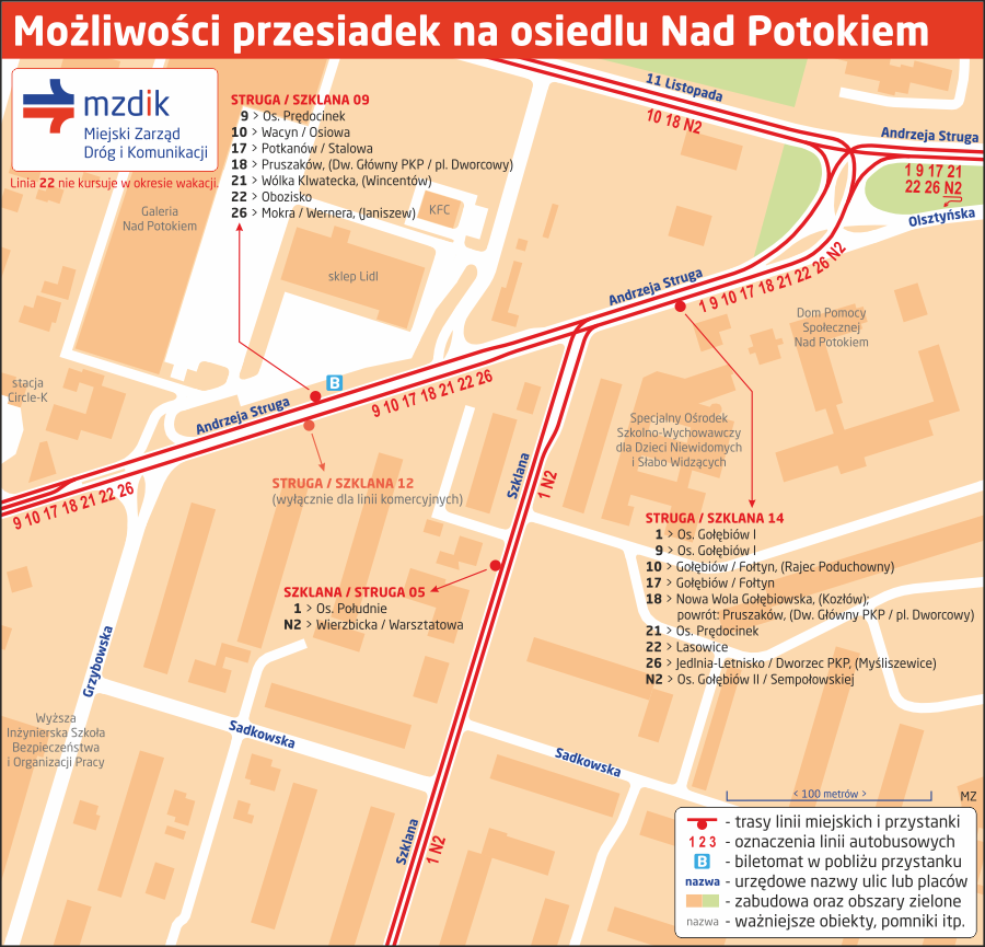 Możliwości przesiadek na osiedlu Nad Potokiem