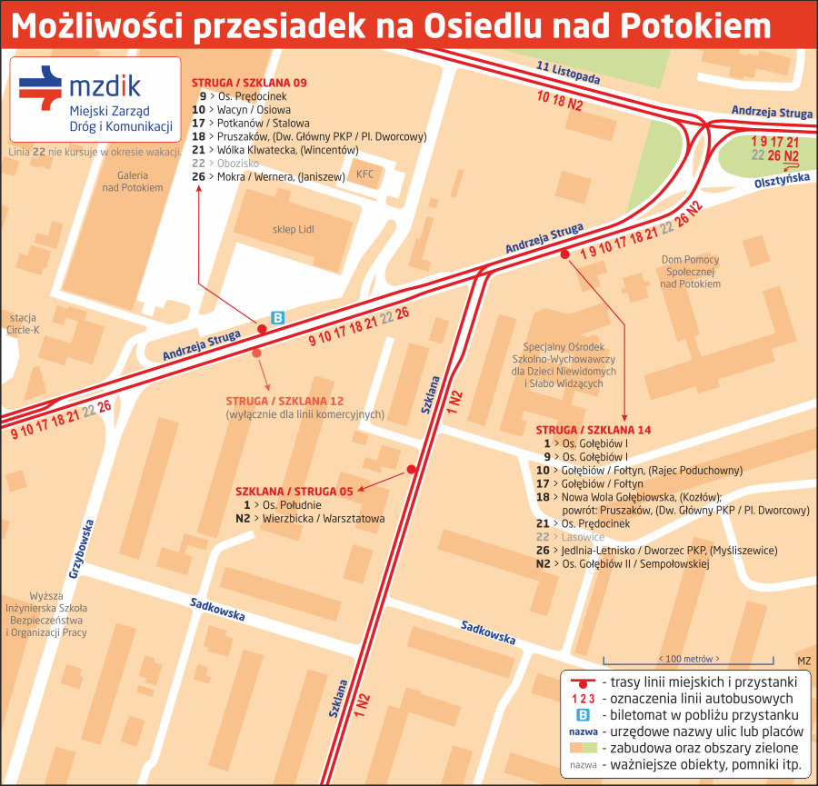Możliwości przesiadek na Osiedlu nad Potokiem