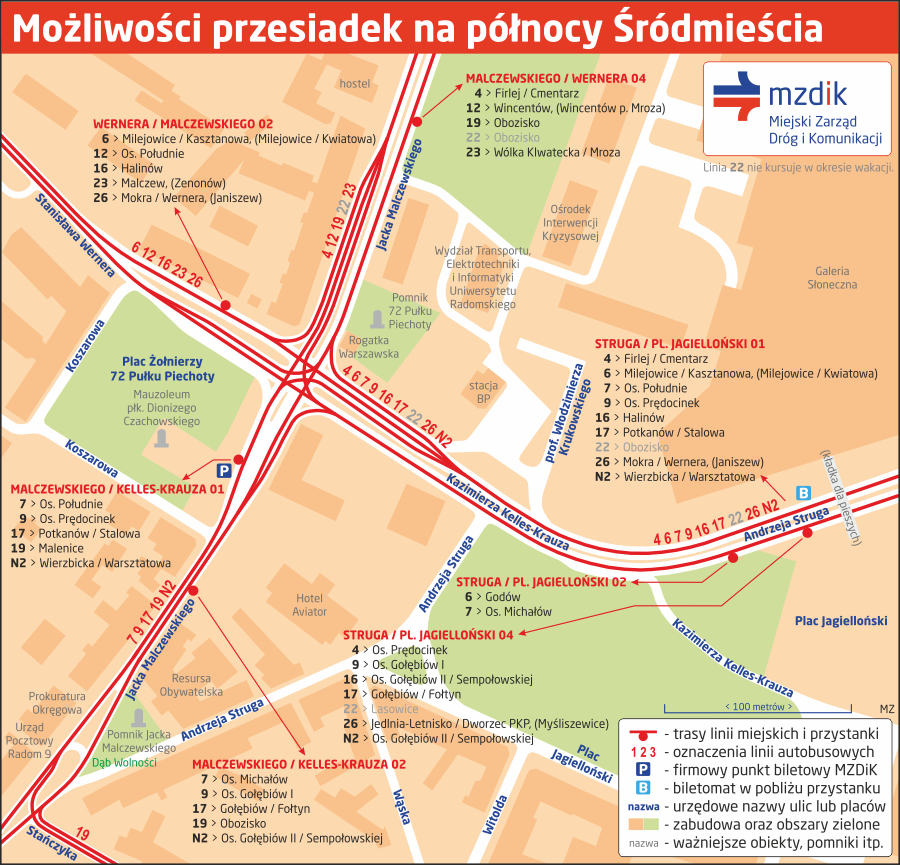 Możliwości przesiadek na północy Śródmieścia