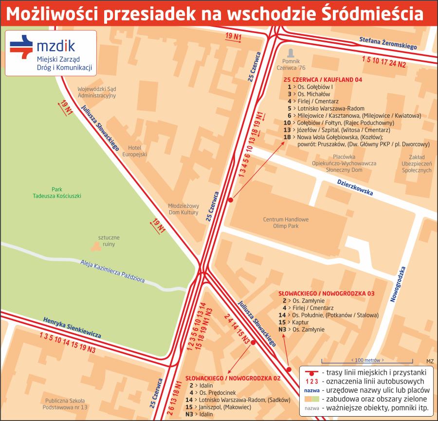 Możliwości przesiadek na wschodzie Śródmieścia