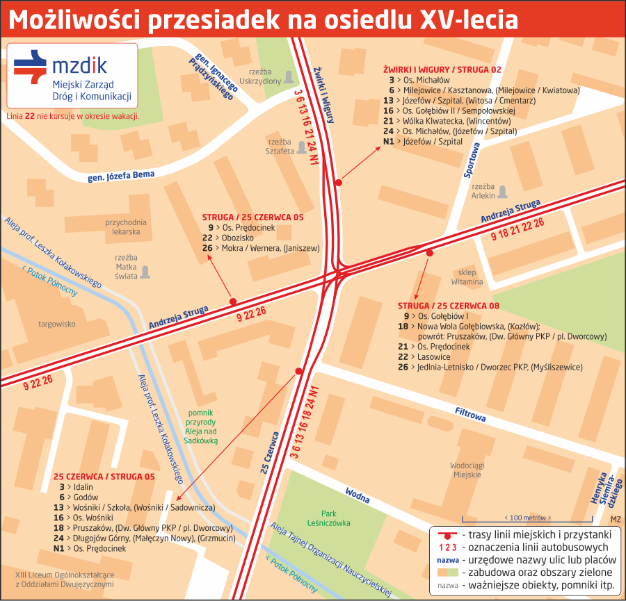 Możliwości przesiadek na osiedlu XV-lecia