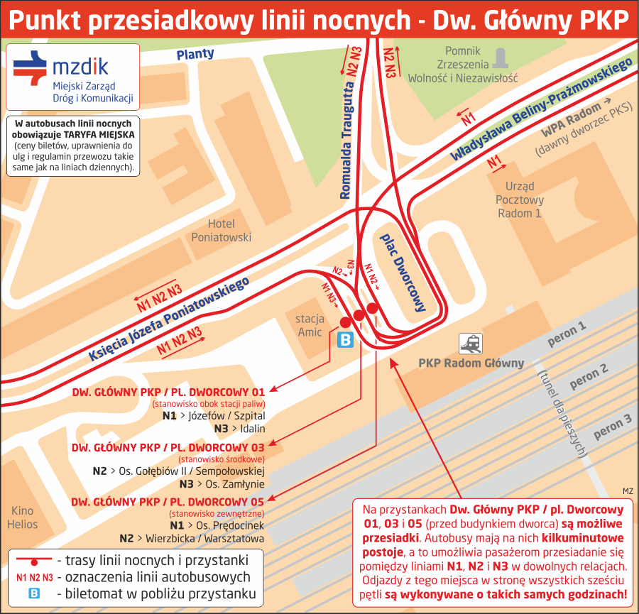 Punkt przesiadkowy linii nocnych - Dw. Główny PKP