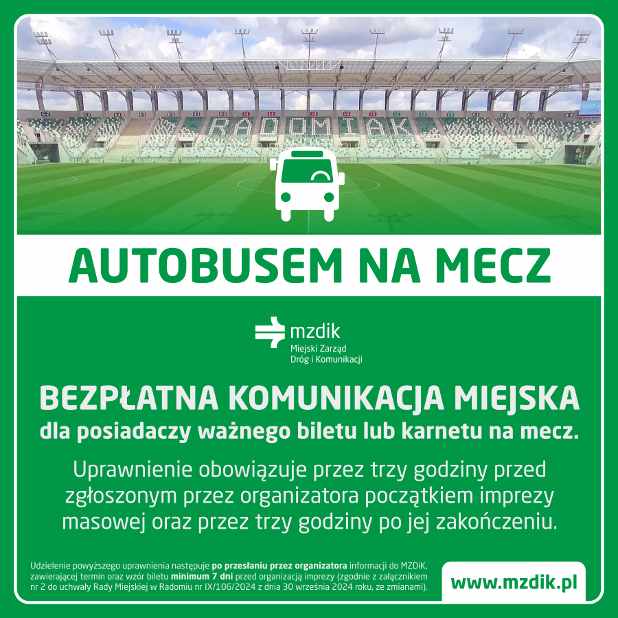 Bezpłatna komunikacja miejska na mecz Radomiaka