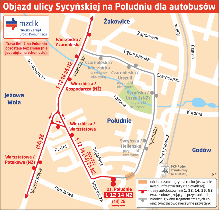 Objazd ulicy Sycyńskiej na Południu dla autobusów