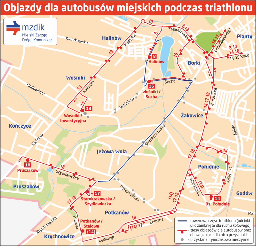 Objazdy dla autobusów miejskich podczas triathlonu