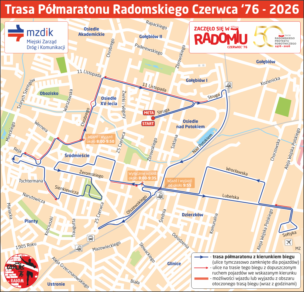 Trasa Półmaratonu Radomskiego Czerwca '76 - 2026