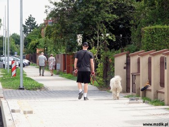 Piesi korzystają z nowo zbudowanych chodników.