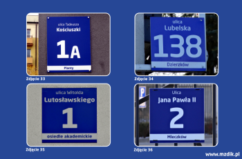 Zdjęcia tablic adresowych SIM w Radomiu (33-36).