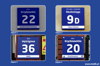 Zdjęcia tablic adresowych SIM w Radomiu (1-4).